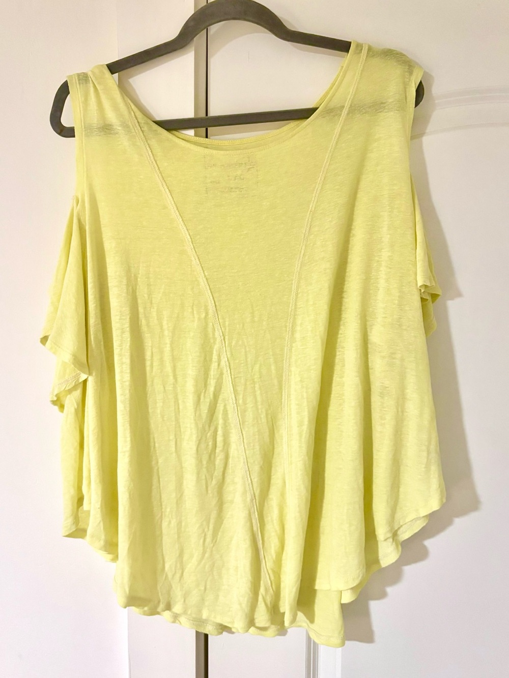Free People Light Yellow Cold-Shoulder Top